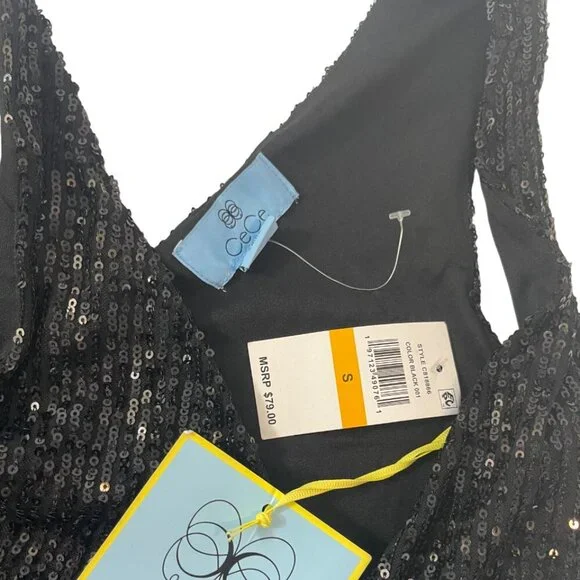 CeCe. Short black sequined dress for women. Size S. Made in China. - Picture 4 of 7